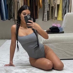 SKIMS Ribbed Stretch Cotton Bodysuit in Pacific NWT